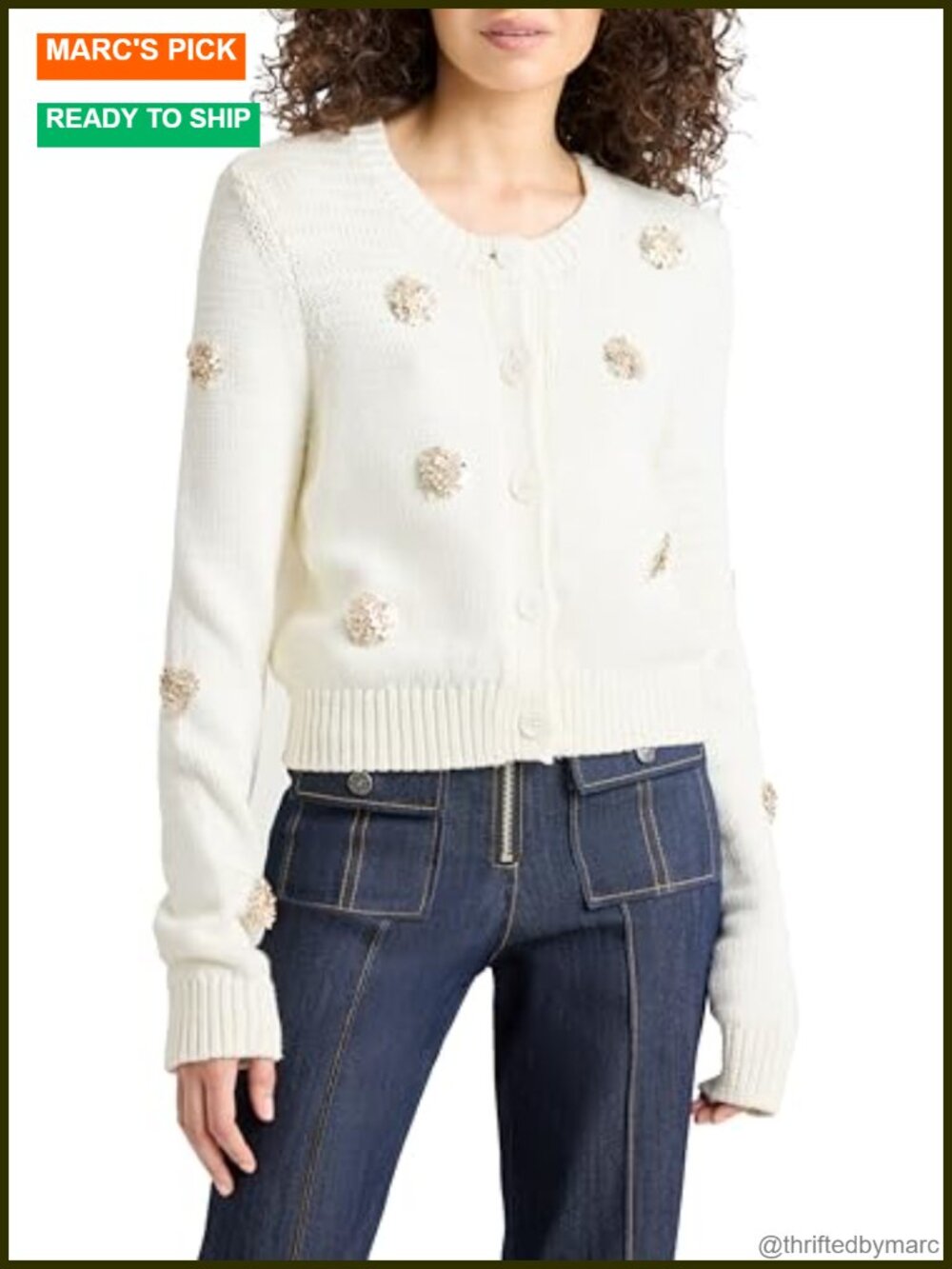 Cinq à Sept Piera Cardigan Round Neck Button Front 3D Floral Clusters Long